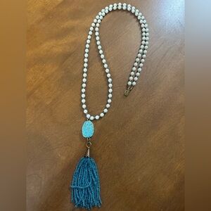 Turquoise and Cream Beaded Necklace- Betsy Pittard Design